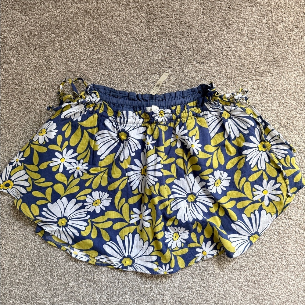 Aerie Navy and Mustard Floral Skater Skirt